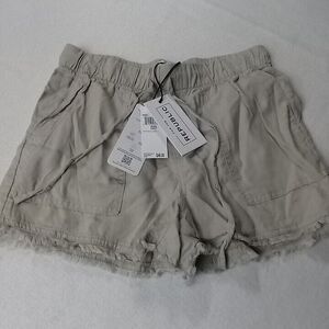 For The Republic Womens Size XS Shorts Tan Frayed Hem Pull On Elastic Waist New‎